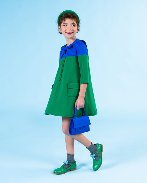 MiMiSol sold Blue Block and Color in separate Green Dress (collar FW23