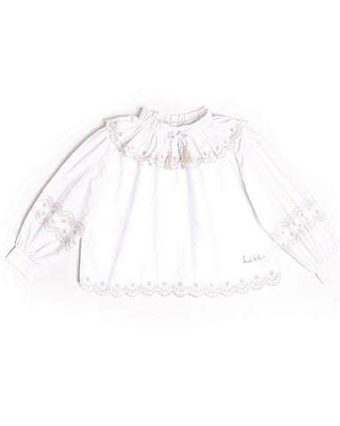 GINGERSNAPS FW24 BABY GIRL ENVELOP NECK DRESS WITH BIRD EMBROIDERY