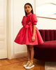 ELIE SAAB RUFFLED ROSE EMBELLISHED TAFFETA DRESS in Red