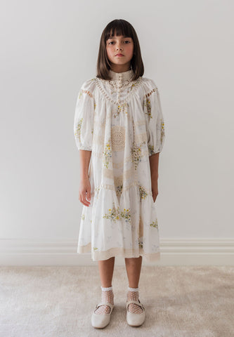 PETITE AMALIE "Soleil" Embroidered Chambray Dress with Tiered Skirt