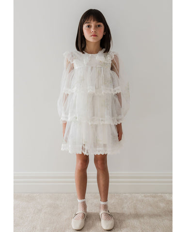 PETITE AMALIE "Enchanted Delight" Flock Spot Mesh and Velvet Dress