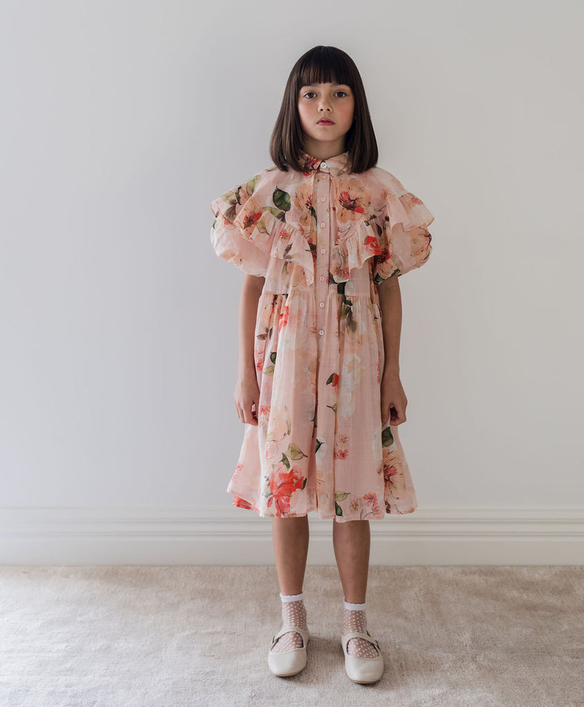 PETITE AMALIE "Le Jardin" Peach Peony Linen Collar Dress