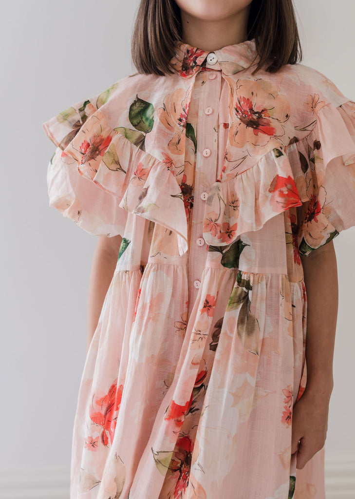 PETITE AMALIE "Le Jardin" Peach Peony Linen Collar Dress