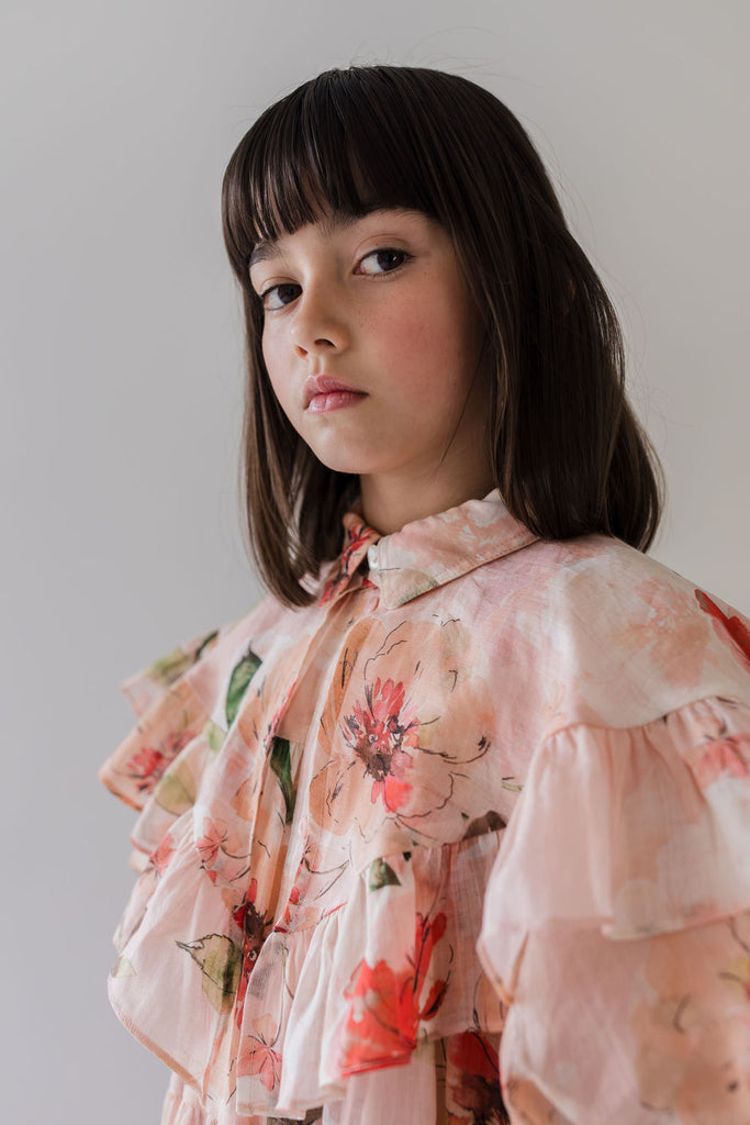 PETITE AMALIE "Le Jardin" Peach Peony Linen Collar Dress