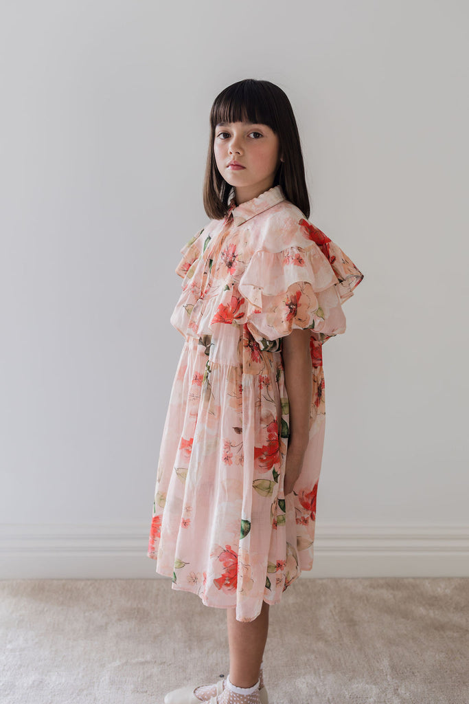 PETITE AMALIE "Le Jardin" Peach Peony Linen Collar Dress