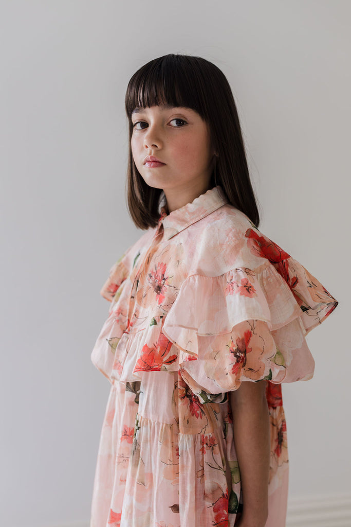 PETITE AMALIE "Le Jardin" Peach Peony Linen Collar Dress