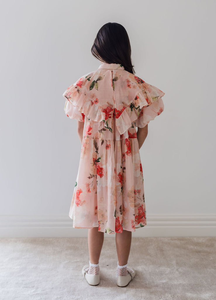 PETITE AMALIE "Le Jardin" Peach Peony Linen Collar Dress