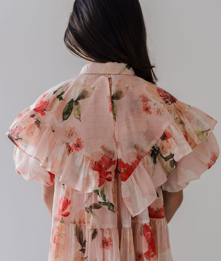 PETITE AMALIE "Le Jardin" Peach Peony Linen Collar Dress