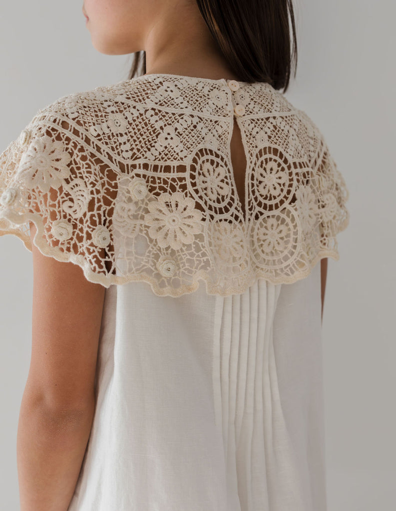 PETITE AMALIE "Le Jardin" Crochet Cape Linen Dress