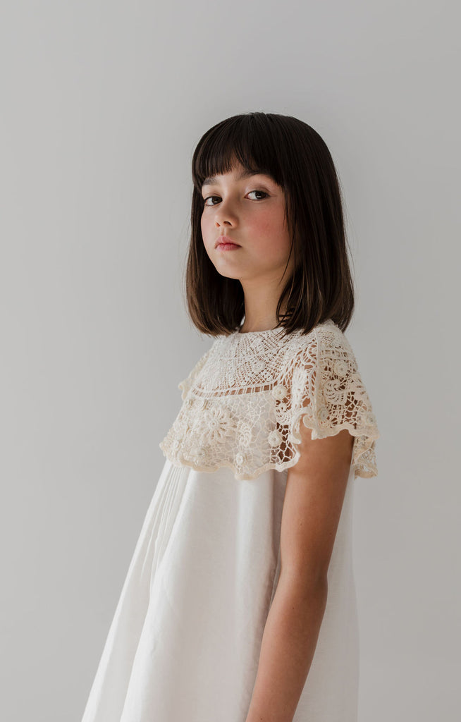 PETITE AMALIE "Le Jardin" Crochet Cape Linen Dress