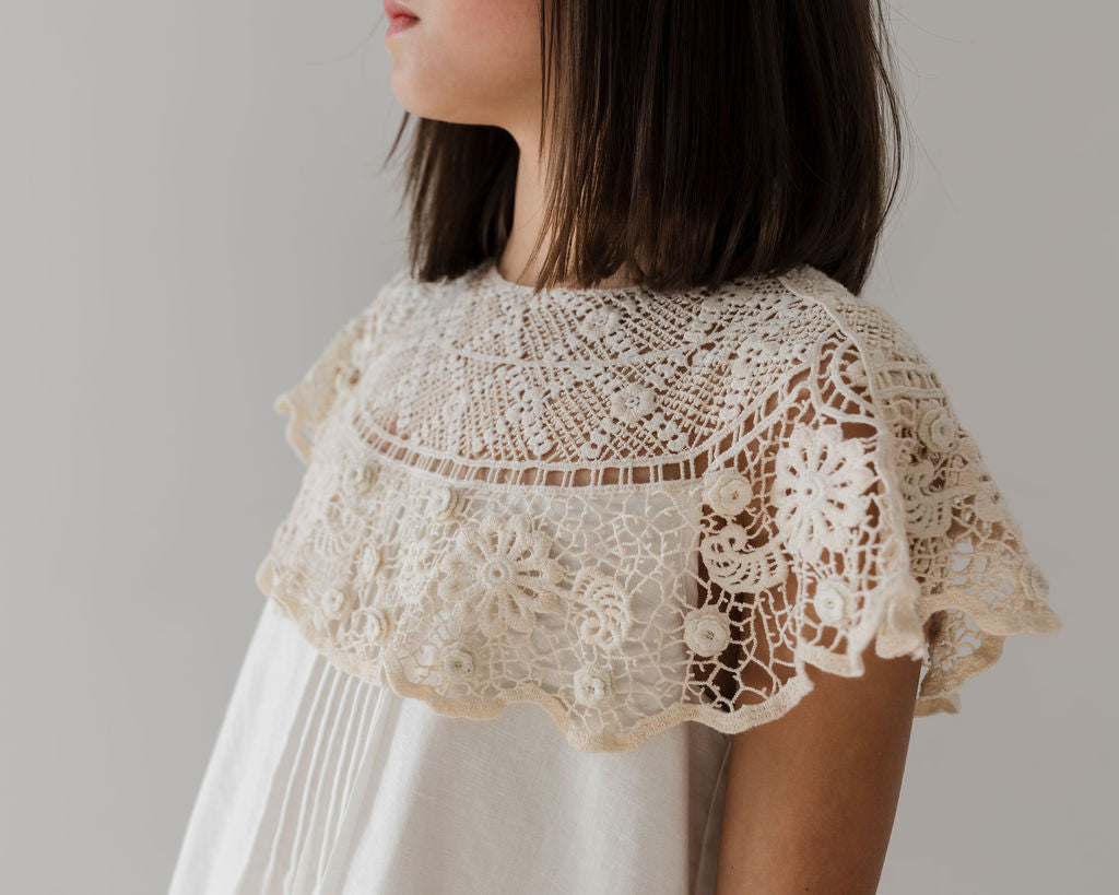 PETITE AMALIE "Le Jardin" Crochet Cape Linen Dress