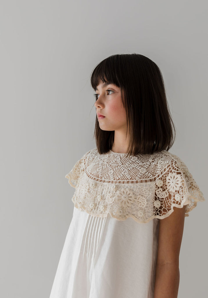 PETITE AMALIE "Le Jardin" Crochet Cape Linen Dress