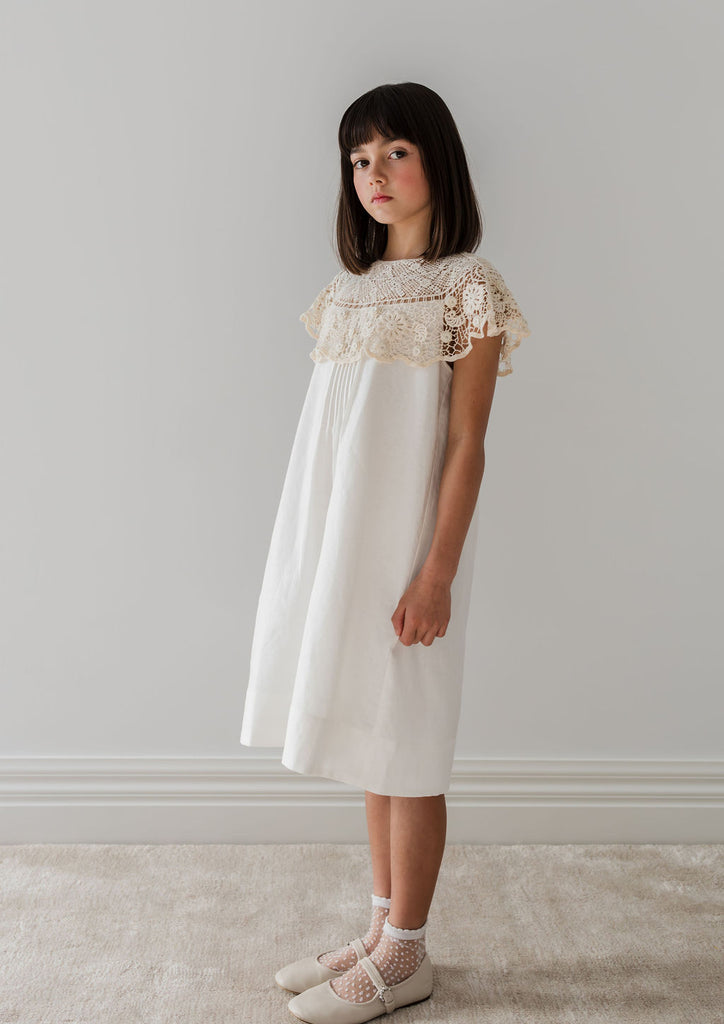 PETITE AMALIE "Le Jardin" Crochet Cape Linen Dress