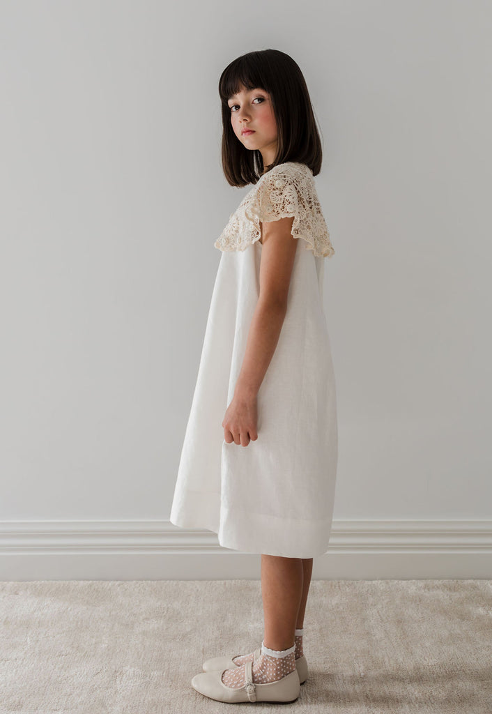 PETITE AMALIE "Le Jardin" Crochet Cape Linen Dress