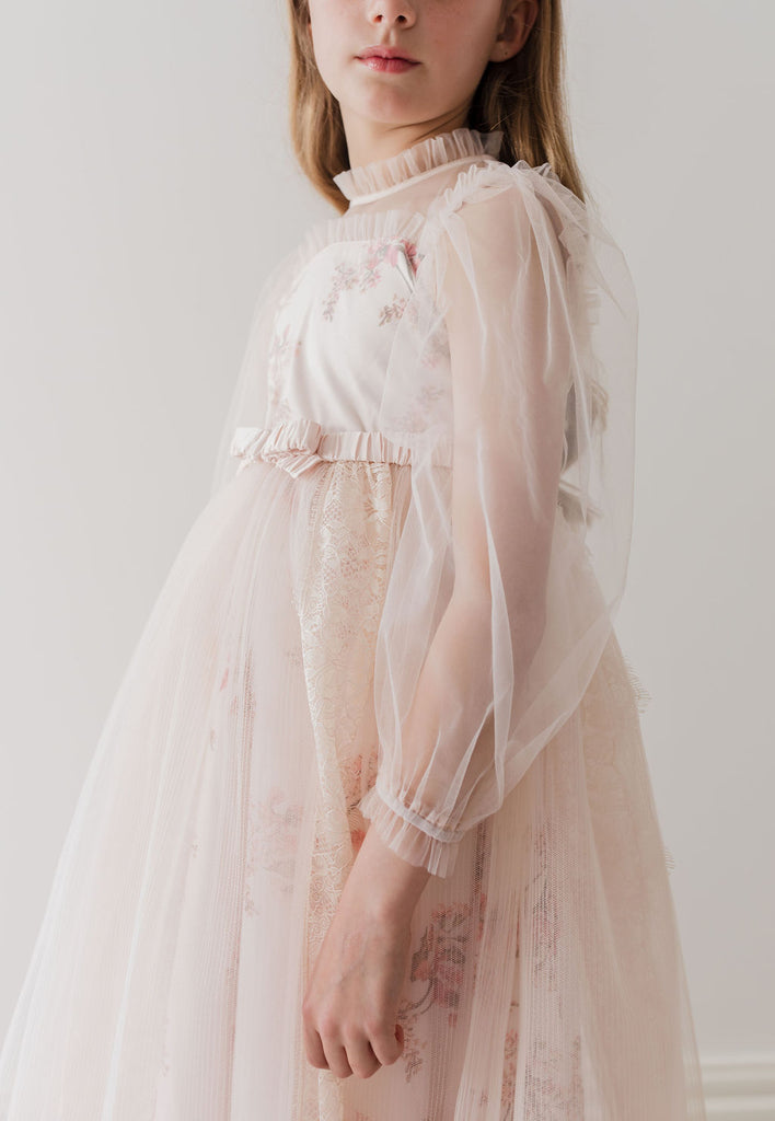 PETITE AMALIE "Le Jardin" Blush Orchid Tulle & French Lace Gown