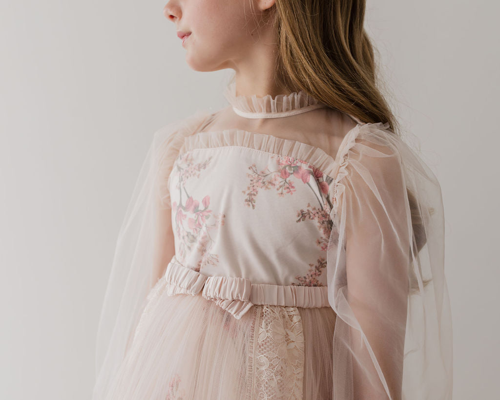 PETITE AMALIE "Le Jardin" Blush Orchid Tulle & French Lace Gown