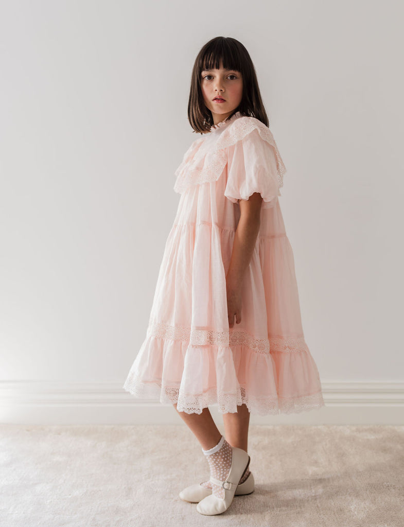 PETITE AMALIE "Le Jardin" Poppy Lace Trim Linen Dress