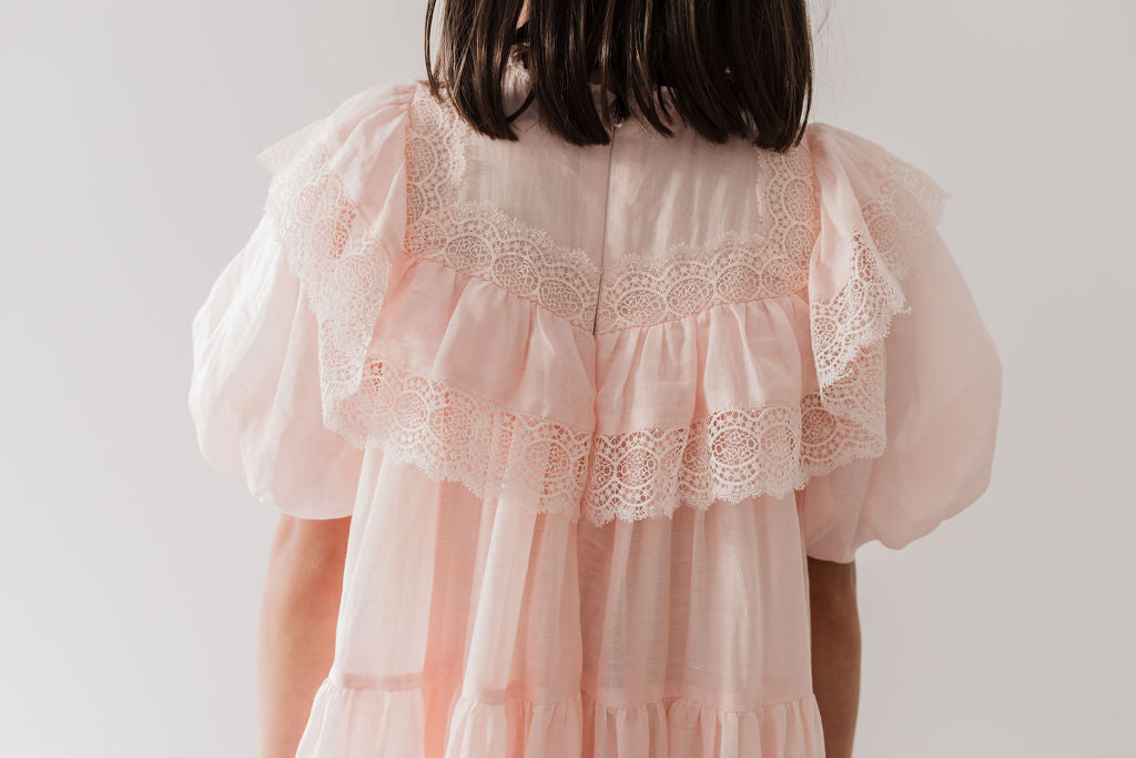 PETITE AMALIE "Le Jardin" Poppy Lace Trim Linen Dress