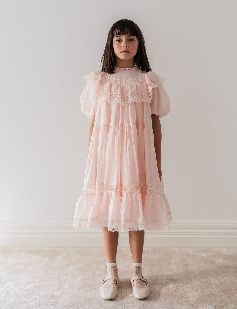 PETITE AMALIE "Le Jardin" Poppy Lace Trim Linen Dress