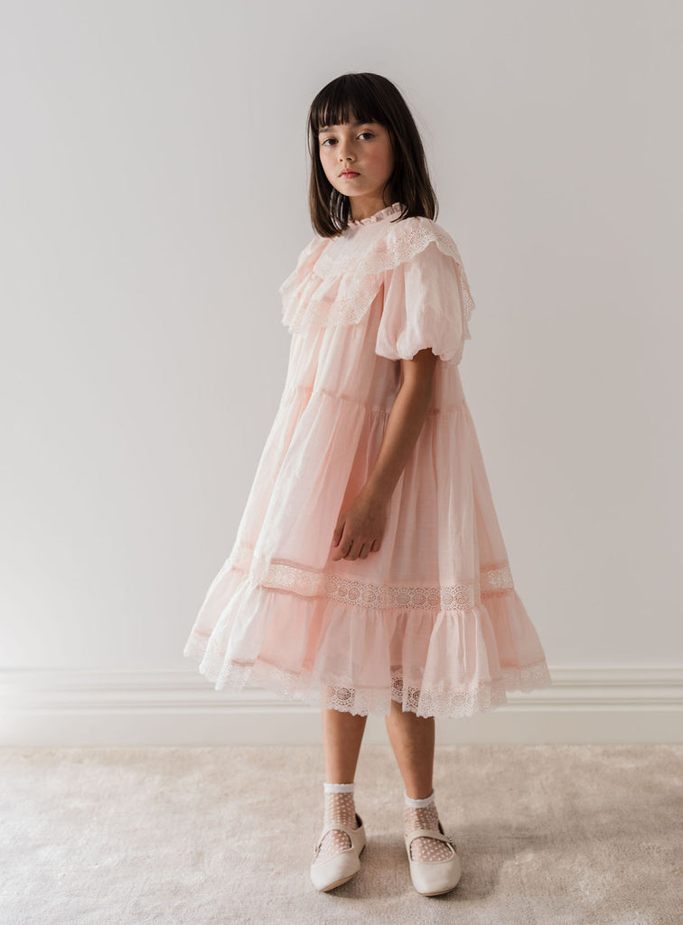 PETITE AMALIE "Le Jardin" Poppy Lace Trim Linen Dress