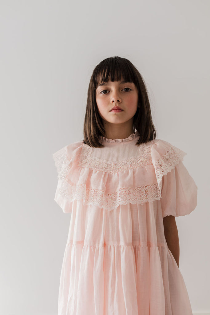 PETITE AMALIE "Le Jardin" Poppy Lace Trim Linen Dress