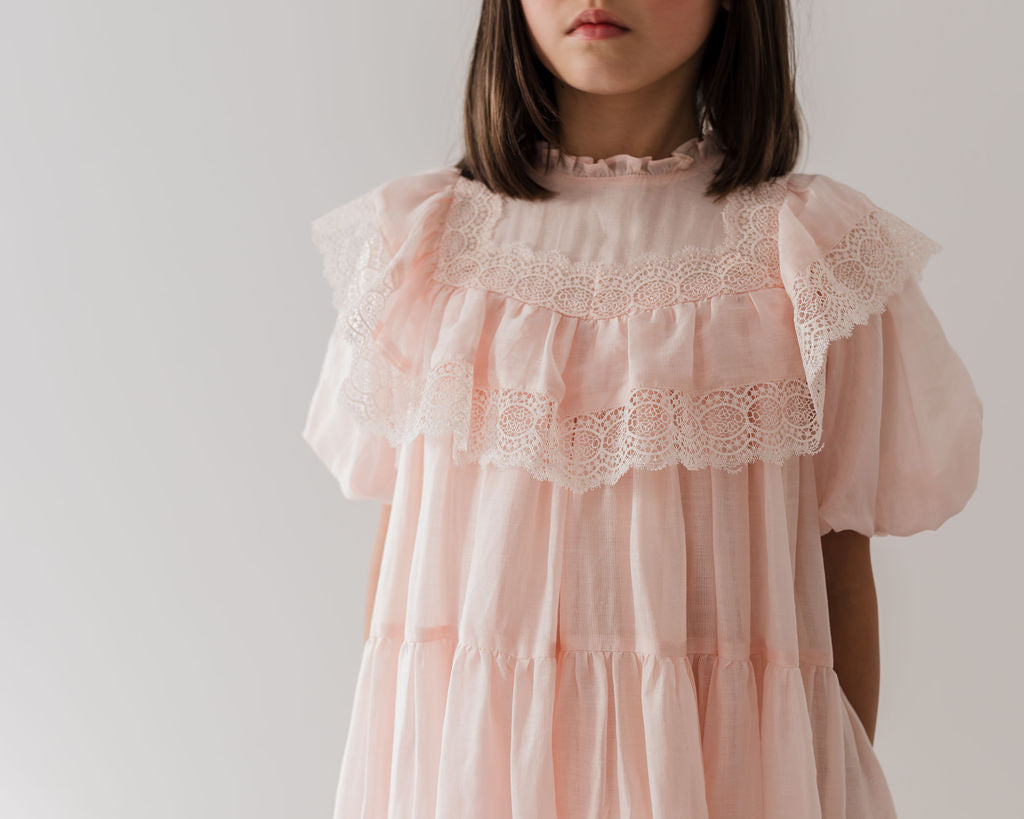 PETITE AMALIE "Le Jardin" Poppy Lace Trim Linen Dress