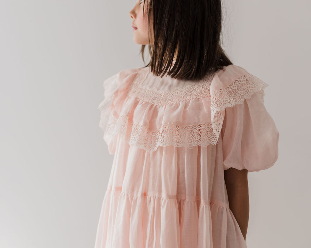 PETITE AMALIE "Le Jardin" Poppy Lace Trim Linen Dress