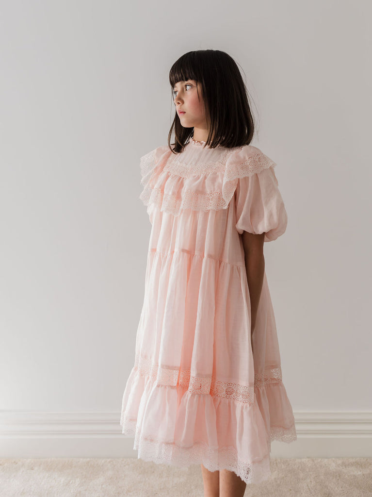 PETITE AMALIE "Le Jardin" Poppy Lace Trim Linen Dress