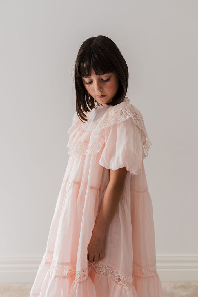 PETITE AMALIE "Le Jardin" Poppy Lace Trim Linen Dress