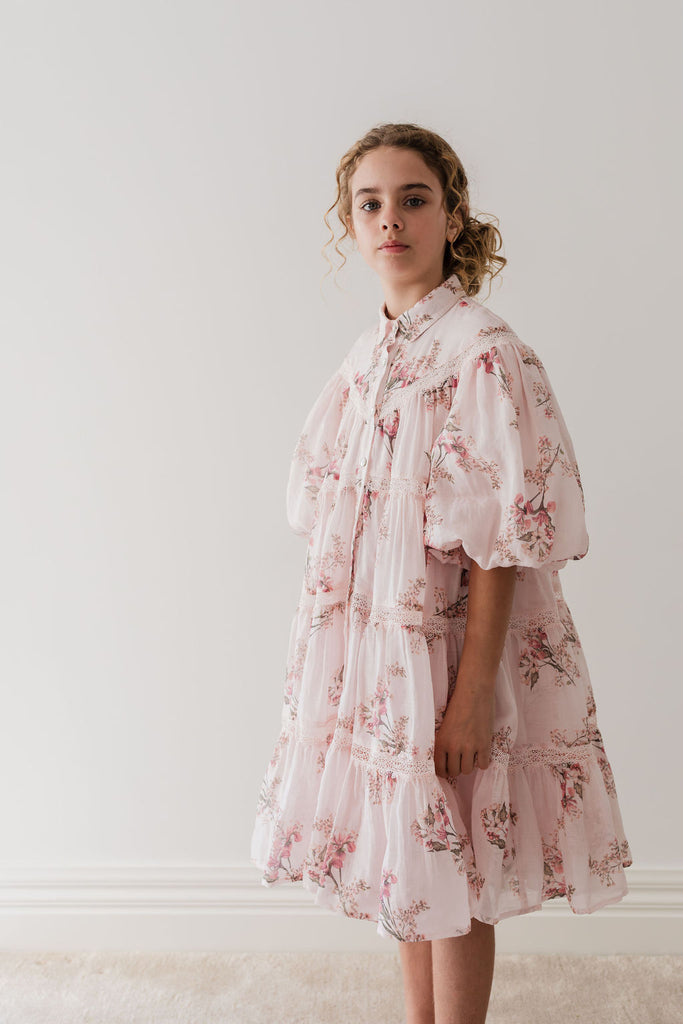 PETITE AMALIE "Le Jardin" Blush Orchid Linen Shirt Dress