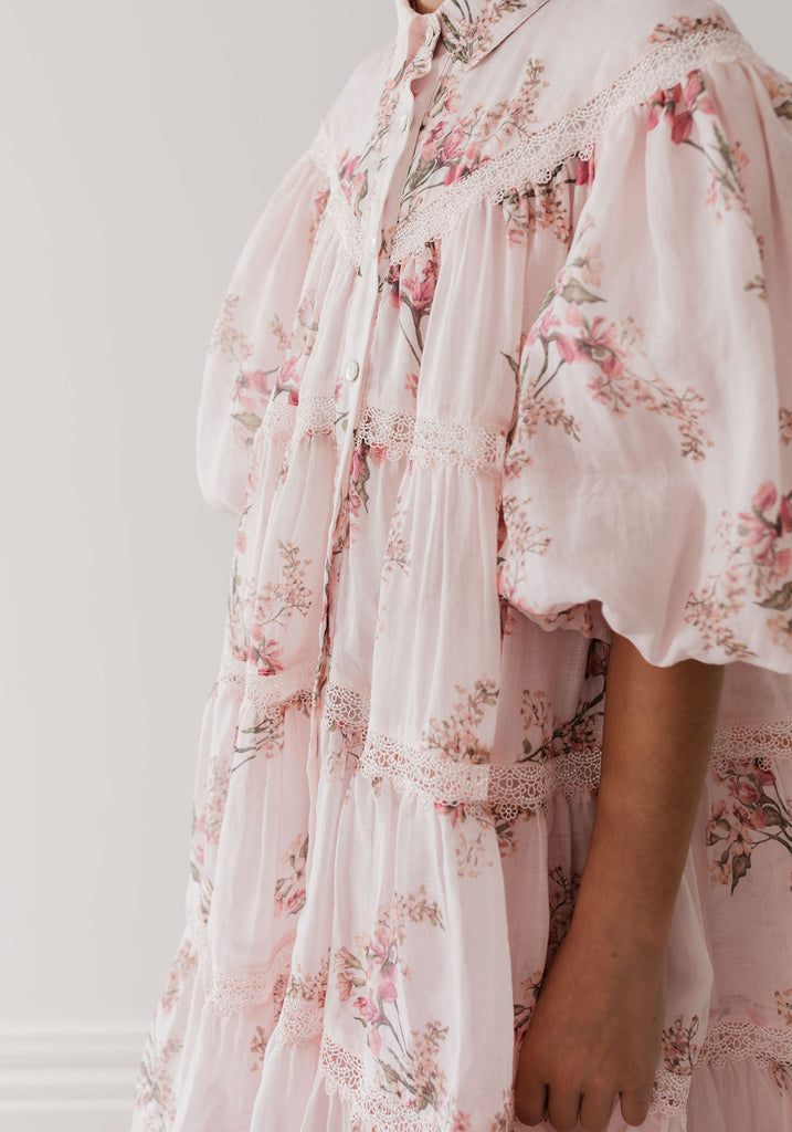 PETITE AMALIE "Le Jardin" Blush Orchid Linen Shirt Dress