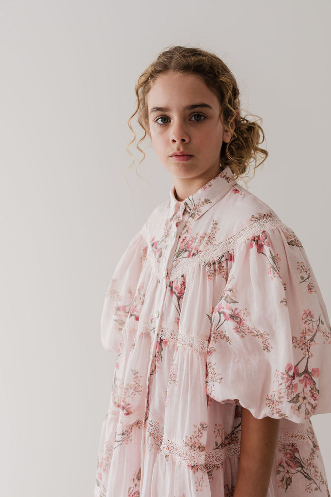 PETITE AMALIE "Le Jardin" Blush Orchid Linen Shirt Dress