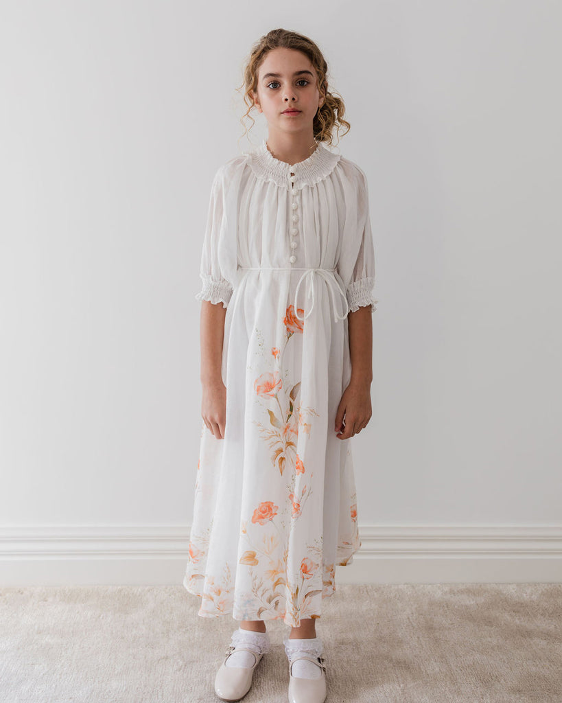 PETITE AMALIE "Le Jardin" Border Floral Linen Dress