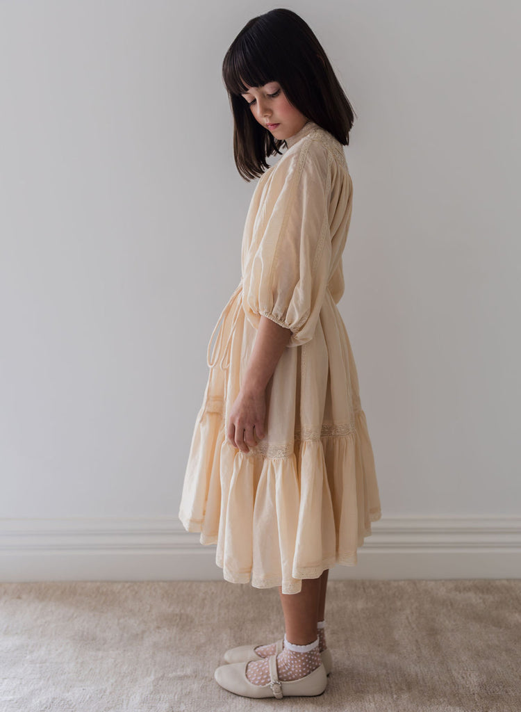 PETITE AMALIE "Le Jardin" Lace Yoke Linen Smock Dress