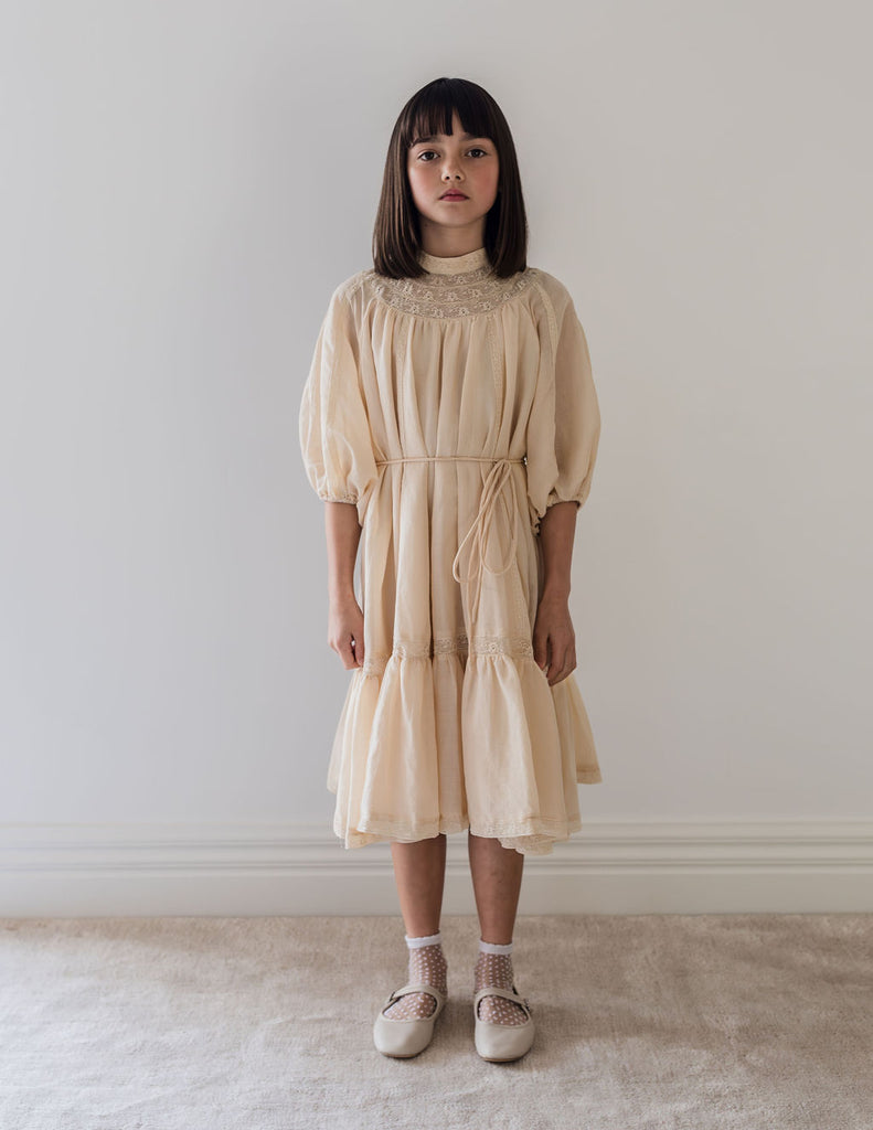 PETITE AMALIE "Le Jardin" Lace Yoke Linen Smock Dress