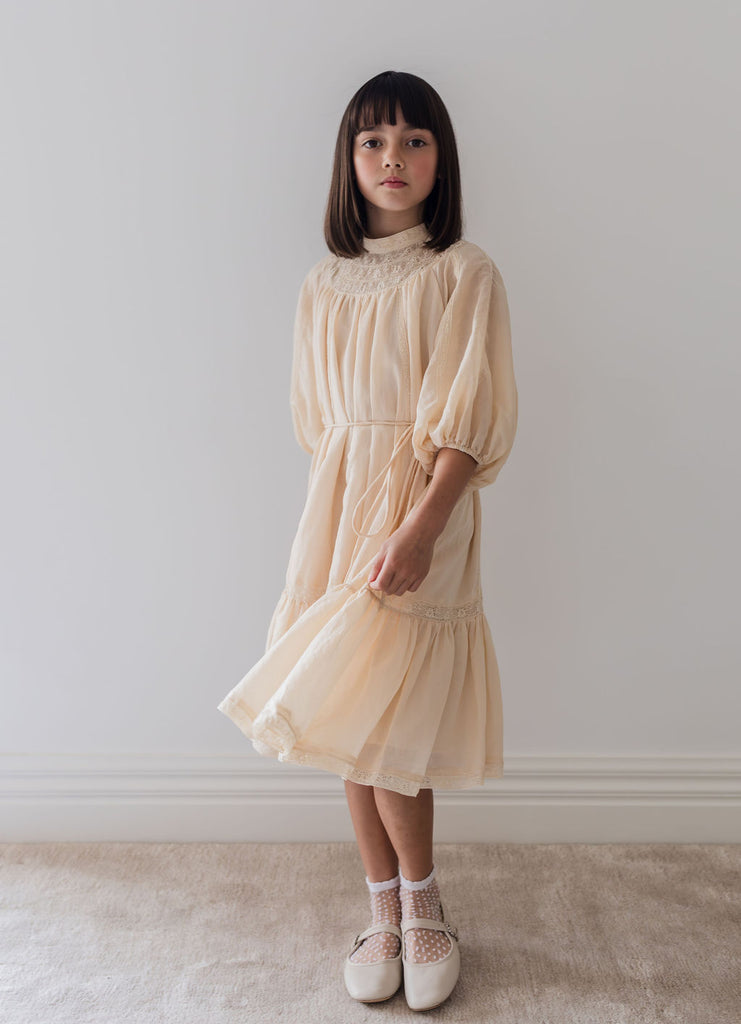 PETITE AMALIE "Le Jardin" Lace Yoke Linen Smock Dress