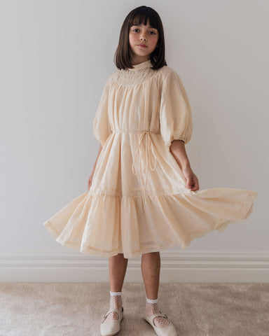 PETITE AMALIE "Le Jardin" Peach Peony Linen Collar Dress