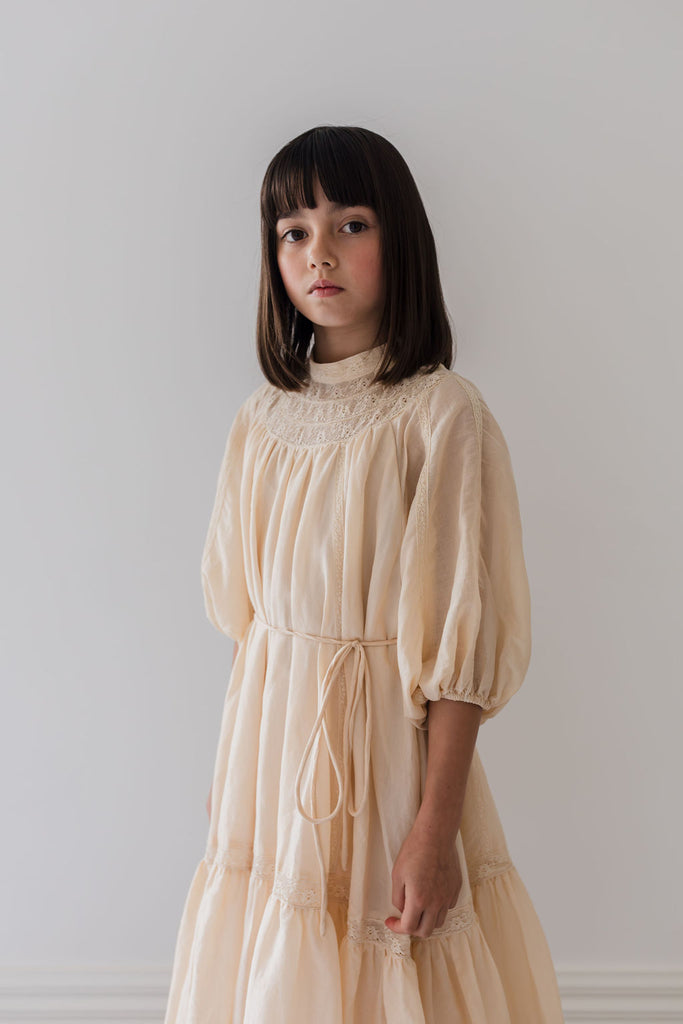 PETITE AMALIE "Le Jardin" Lace Yoke Linen Smock Dress