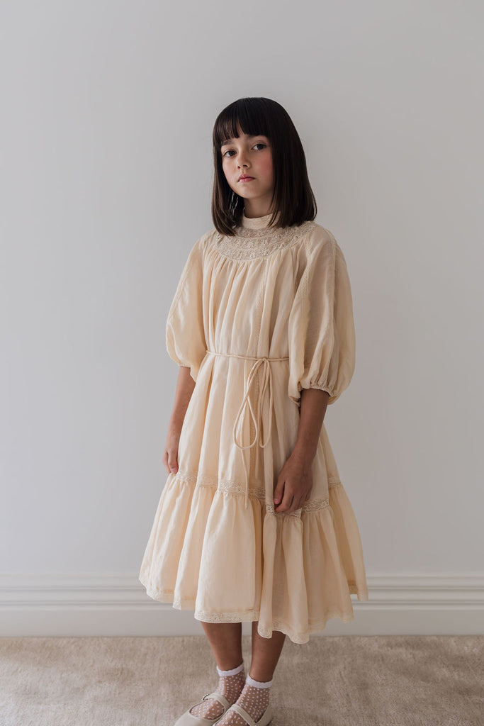 PETITE AMALIE "Le Jardin" Lace Yoke Linen Smock Dress