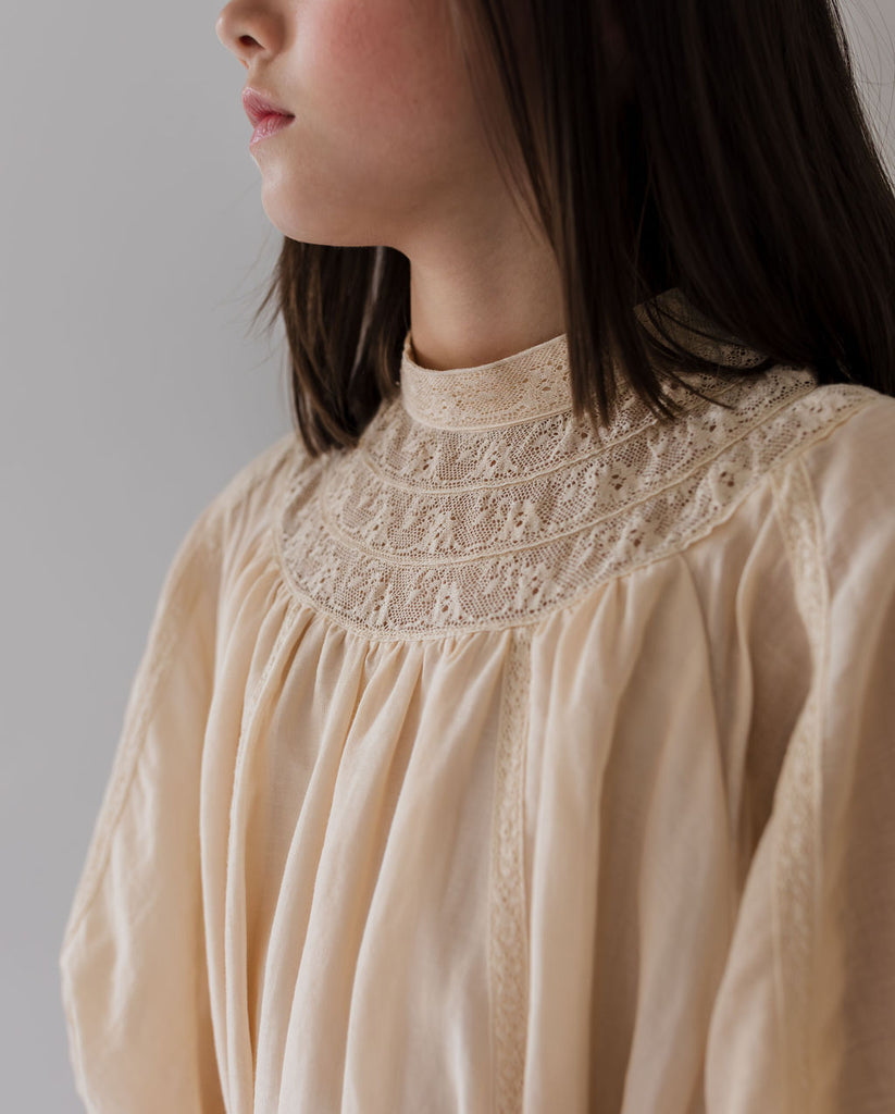 PETITE AMALIE "Le Jardin" Lace Yoke Linen Smock Dress