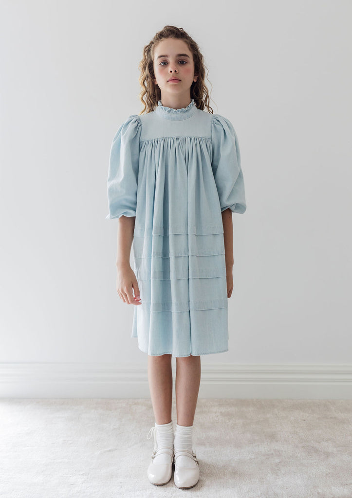 STEPH THE LABEL "Enjoue" Ribbon Trim Chambray Dress