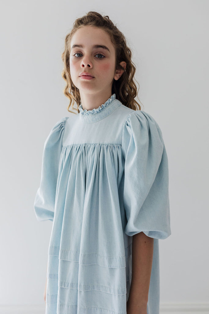 STEPH THE LABEL "Enjoue" Ribbon Trim Chambray Dress