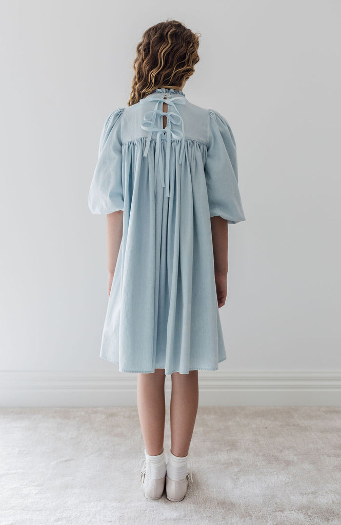 STEPH THE LABEL "Enjoue" Ribbon Trim Chambray Dress