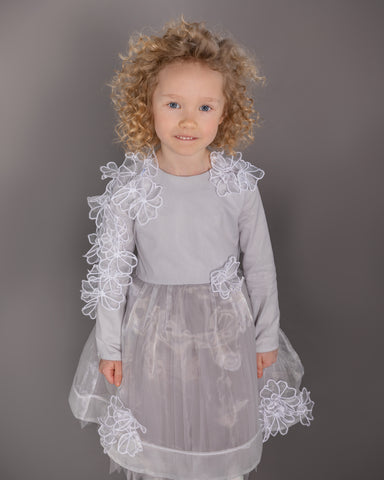 GINGERSNAPS FW24 BABY GIRL ENVELOP NECK DRESS WITH BIRD EMBROIDERY