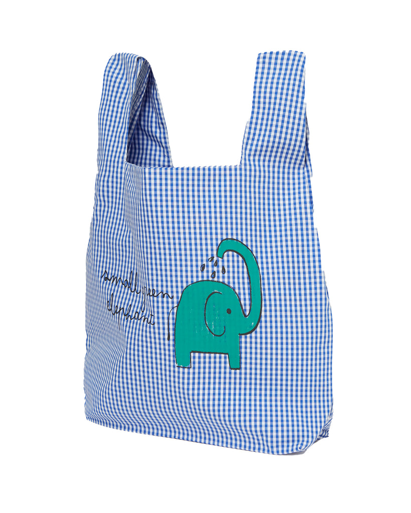 WEEKEND HOUSE KIDS "Small Is Beautiful" Blue Checks Elephant Tote Bag