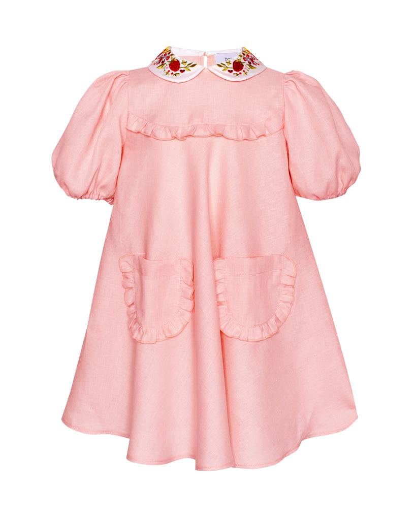 PAADE MODE "MIMI'S BACKYARD SOCIETY" Linen Dress with Embroidered Collar Afternoon Pink