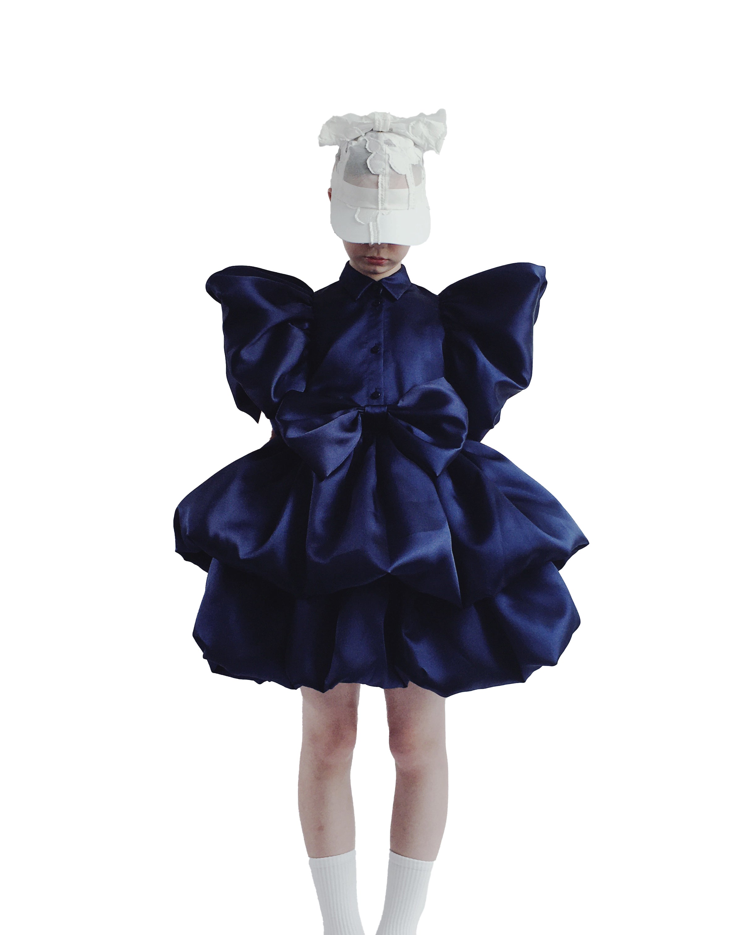 CAROLINE BOSMANS Bow Tafetta Dress in Dark Blue