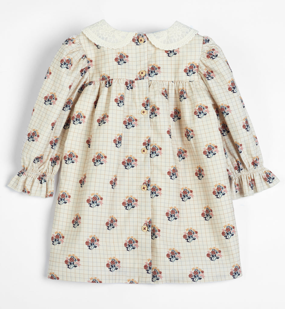 C'ERA UNA VOLTA Baby Frankie Dress Cream in Check Flower