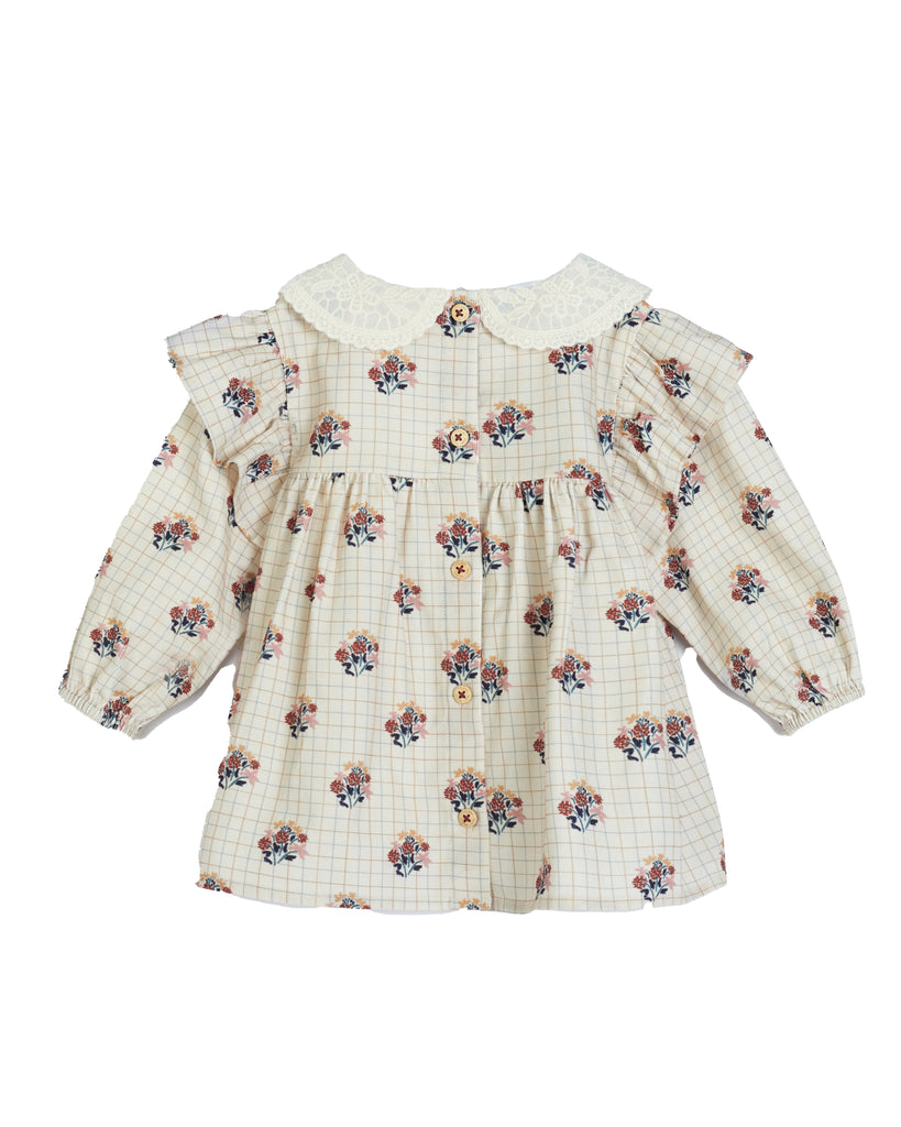 C'ERA UNA VOLTA Baby Franca Shirt Cream in Check Flower