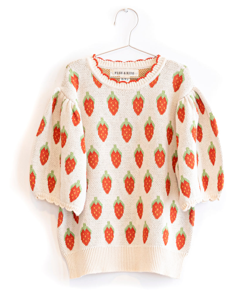 FISH & KIDS SS25 STRAWBERRY KNITTED PULLOVER TOP